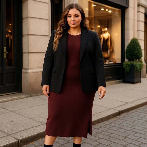 🍷 Agnes Orinda Plus Size Burgundy Sweater Tank Dress — 2X — Elegant Knit Midi - Picture 1 of 6